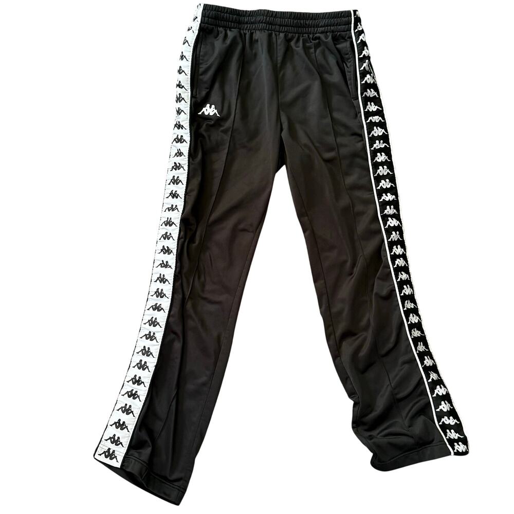 Kappa 222 Banda Astoria Track Pants Black White Logo Tape Side Stripe Men's L